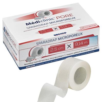 Sparadrap Médiclinic Pore Blanc 2.5 cm x 9.14 m